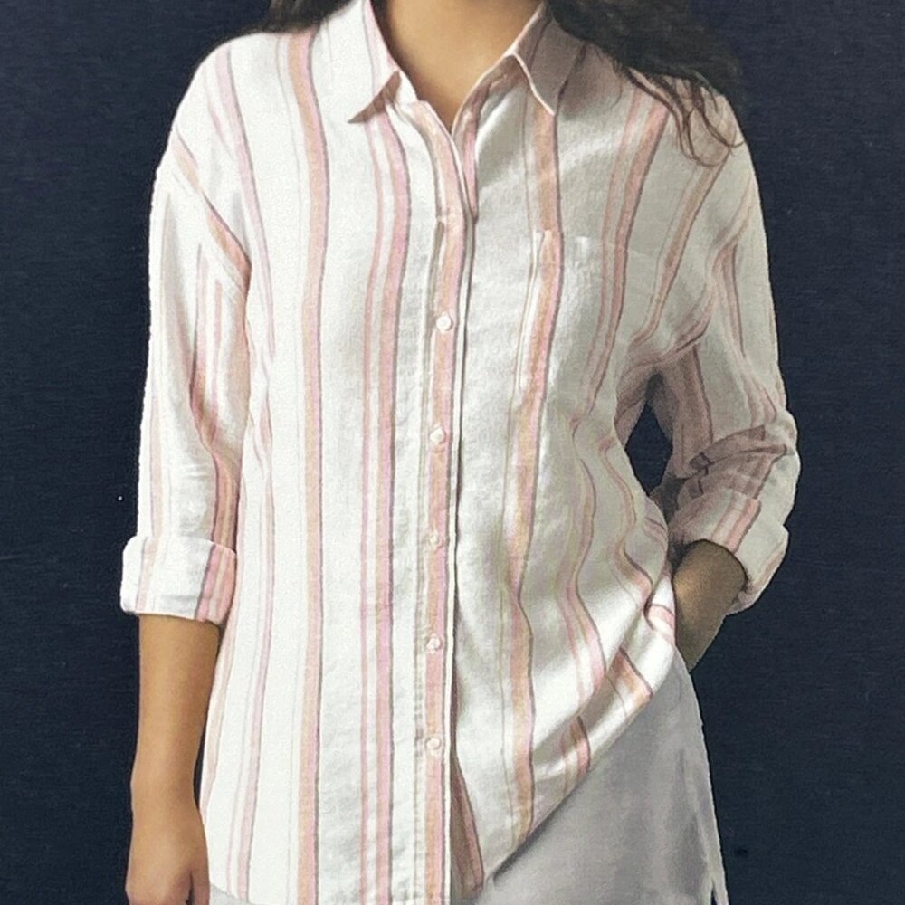 NEW GAP Women's Linen Button Down Shirt Multi Striped